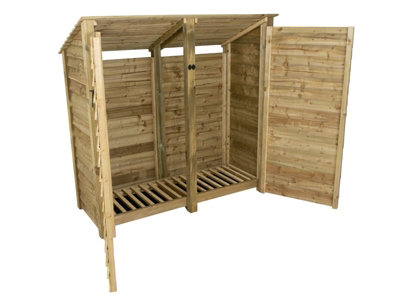 Arbor Garden Solutions Wooden Log Store (Roof Sloping Back) With Door W-187CmH-180CmD-88CmNatural (Light Green) Finish from B&Q
