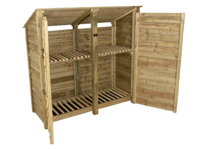 Arbor Garden Solutions Wooden Log Store (Roof Sloping Back) With Door And Kindling Shelf W-187CmH-180CmD-88CmNatural (Light Green) Finish from B&Q