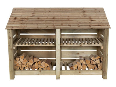 Arbor Garden Solutions Slatted Wooden Log Store With Kindling Shelf W-187CmH-126CmD-88CmNatural (Light Green) Finish from B&Q