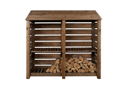 Arbor Garden Solutions Slatted Wooden Log Store With Kindling Shelf W-187CmH-180CmD-88CmBrown Finish from B&Q