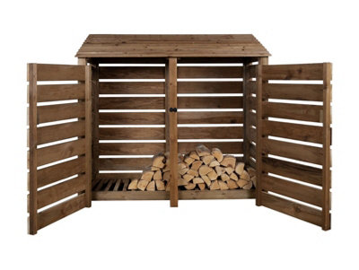 Arbor Garden Solutions Slatted Wooden Log Store With Door W-187CmH-180CmD-88CmBrown Finish from B&Q
