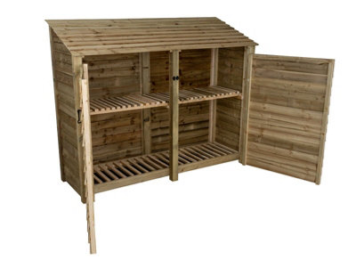 Arbor Garden Solutions Wooden Log Store With Door And Kindling Shelf W-227CmH-180CmD-88CmNatural (Light Green) Finish from B&Q