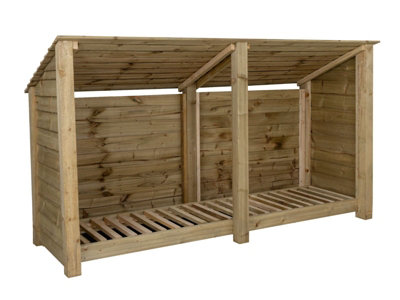 Arbor Garden Solutions Wooden Log Store (Roof Sloping Back) W-227CmH-126CmD-88CmNatural (Light Green) Finish from B&Q