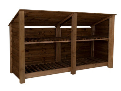 Arbor Garden Solutions Wooden Log Store (Roof Sloping Back) With Kindling Shelf W-227CmH-126CmD-88CmBrown Finish from B&Q
