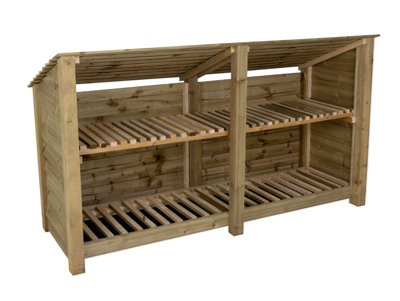 Arbor Garden Solutions Wooden Log Store (Roof Sloping Back) With Kindling Shelf W-227CmH-126CmD-88CmNatural (Light Green) Finish from B&Q