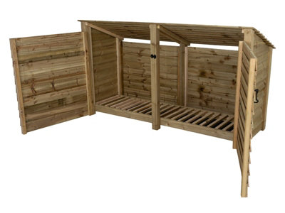 Arbor Garden Solutions Wooden Log Store (Roof Sloping Back) With Door W-227CmH-126CmD-88CmNatural (Light Green) Finish from B&Q