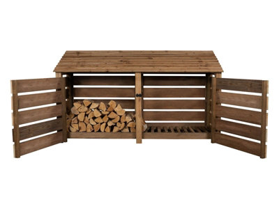 Arbor Garden Solutions Slatted Wooden Log Store With Door W-227CmH-126CmD-88CmBrown Finish from B&Q