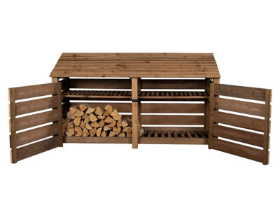 Arbor Garden Solutions Slatted Wooden Log Store With Door And Kindling Shelf W-227CmH-126CmD-88CmBrown Finish from B&Q