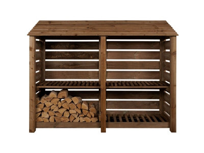Arbor Garden Solutions Slatted Wooden Log Store With Kindling Shelf W-227CmH-180CmD-88CmBrown Finish from B&Q