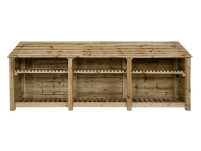 Arbor Garden Solutions Wooden Log Store With Kindling Shelf W-335CmH-126CmD-88CmNatural (Light Green) Finish from B&Q