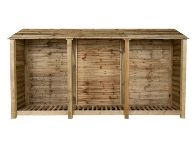 Arbor Garden Solutions Wooden Log Store W-335CmH-180CmD-88CmNatural (Light Green) Finish from B&Q