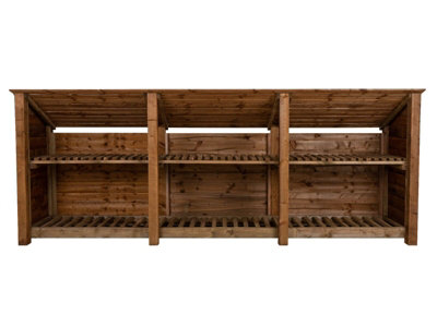 Arbor Garden Solutions Wooden Log Store (Roof Sloping Back) With Kindling Shelf W-335CmH-126CmD-88CmBrown Finish from B&Q