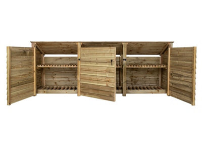 Arbor Garden Solutions Wooden Log Store (Roof Sloping Back) With Door And Kindling Shelf W-335CmH-126CmD-88CmNatural (Light Green) Finish from B&Q