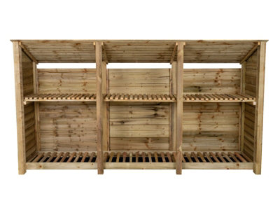 Arbor Garden Solutions Wooden Log Store (Roof Sloping Back) With Kindling Shelf W-335CmH-180CmD-88CmNatural (Light Green) Finish from B&Q