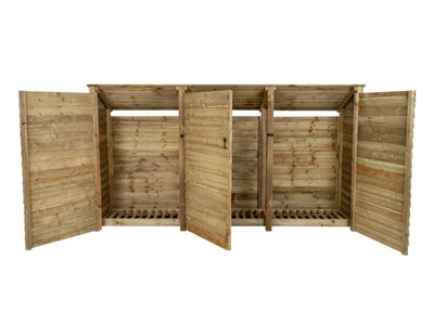 Arbor Garden Solutions Wooden Log Store (Roof Sloping Back) With Door W-335CmH-180CmD-88CmNatural (Light Green) Finish from B&Q
