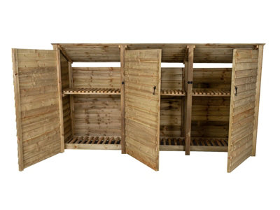 Arbor Garden Solutions Wooden Log Store (Roof Sloping Back) With Door And Kindling Shelf W-335CmH-180CmD-88CmNatural (Light Green) Finish from B&Q