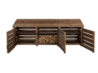 Arbor Garden Solutions Slatted Wooden Log Store With Door And Kindling Shelf W-335CmH-126CmD-88CmBrown Finish from B&Q