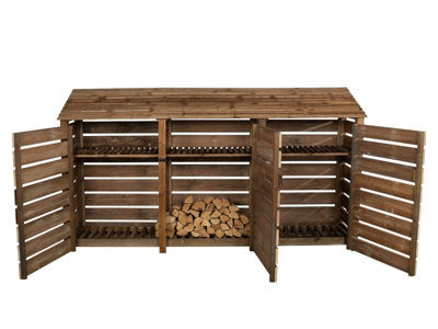 Arbor Garden Solutions Slatted Wooden Log Store With Door And Kindling Shelf W-335CmH-180CmD-88CmBrown Finish from B&Q