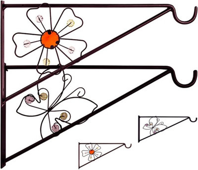 B&Q -  Home Grown Planting 2X Garden Wall Brackets Hanging Basket Brackets Metal Wall Bracket Gardening Decorative Flower And Butterfly