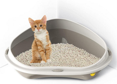 Cat Centre.Direct Cat Centre Large Corner Open Litter Tray With Detachable No-Spilling Rim Grey from B&Q