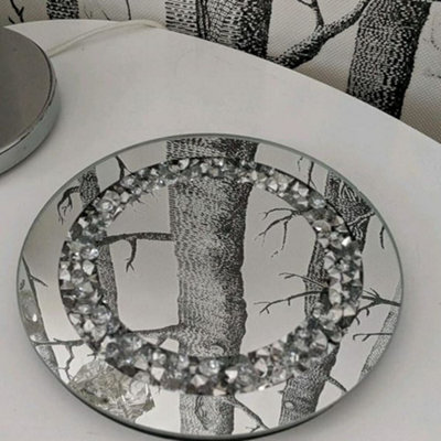 Biznest Round Diamante Mirrored Crystal Candle Plate Candle Holder Loose Jewel Candle Holder 25Cm from B&Q