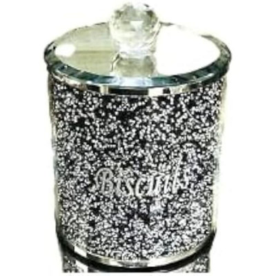 Biznest Diamond Crushed Biscuit Cookies Canister Jar Tin Kitchen Storage Containers Silver Trimmings Crystal Filled (Silver/black) from B&Q