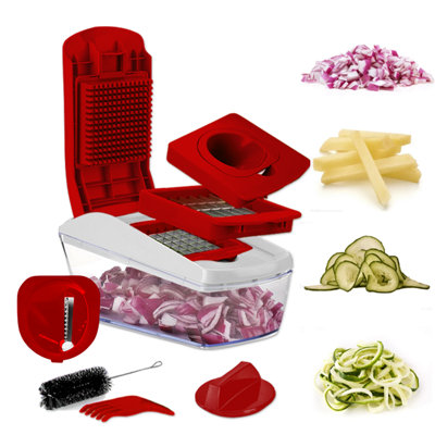  - Aex 4-In-1 Vegetable Slicer Durable Food Slicer And Chopper Manual Food Chopper With Stainless Steel Blades Vegetable Chopper Red