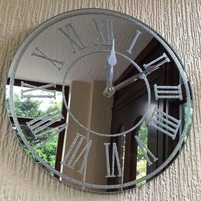 DEENZ Round Sparkle Glitter Mirrored Wall Clock from B&Q