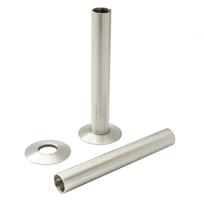 B&Q -  Radiator Pipe Covers In Satin Brushed Nickel Finish18mm X 130mm Solid Brass Pipe Collars & Shroud KitDecorative Pipe Sleeves