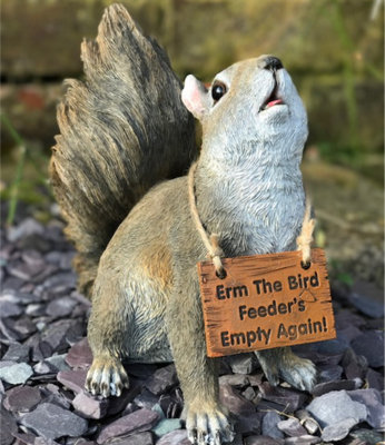 B&Q -  Cheeky Squirrel With Removable 'bird Feeder's Empty' Sign Garden Ornament