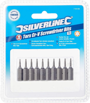 Silverline Torx T4 Cr-V Screwdriver Bits T4 Bits With 1/4 Inch Hex Drive 25 mm from B&Q