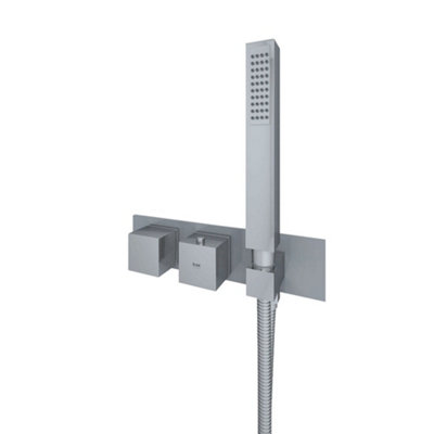 RAK Ceramics Rak Feeling Thermostatic Square Dual Outlet Concealed Shower Valve Handset Grey from B&Q