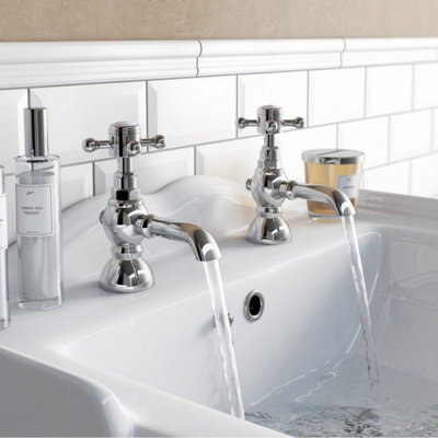 Nes Home Churchill Edwardian Traditional Hot & Cold Twin Basin Taps Chrome from B&Q
