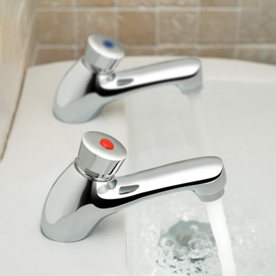 Nes Home Omni Chrome Hot And Cold Twin Brass Modern Bathroom Non Concussive Basin Taps from B&Q