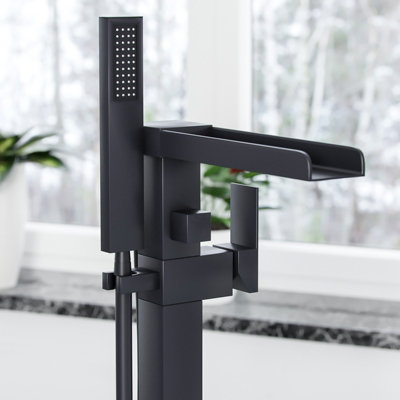 Nes Home Matte Black Laura Waterfall Freestanding Bath Shower Mixer Tap from B&Q