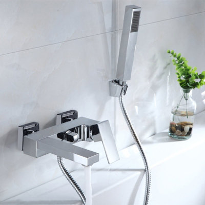  - Lunar Wall Mounted Bath Shower Mixer Tap & Shower Handset Kit Chrome
