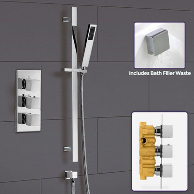 Nes Home Cameo Concealed Thermostatic Shower Mixer Handset Slider Rail & Bath Filler from B&Q