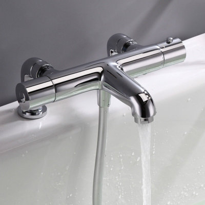  - Nes Home Modern Thermostatic Bath Shower Mixer Tap Deck Pillar Chrome Taps Set