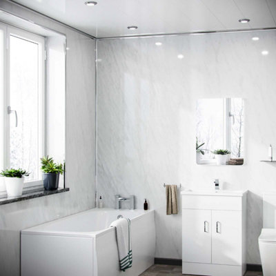 Nes Home Pvc Cladding Shower Panel 2400 X 1000 X 10mm White Marble from B&Q