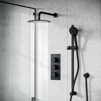 Nes Home Temel Overhead Rainfall Shower Matt Black Thermostatic Mixer Valve And Handheld from B&Q