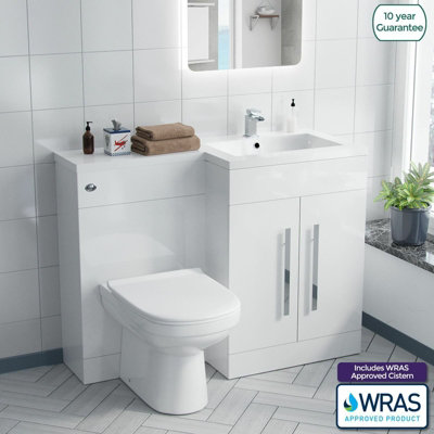 Nes Home Debra Bathroom White L-Shape Rh Basin Vanity Unit Btw Wc Toilet 1100mm from B&Q