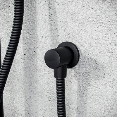 Nes Home Round Matte Black Wall Mounted Outlet Elbow Shower Hose Concealed Connector Kit from B&Q