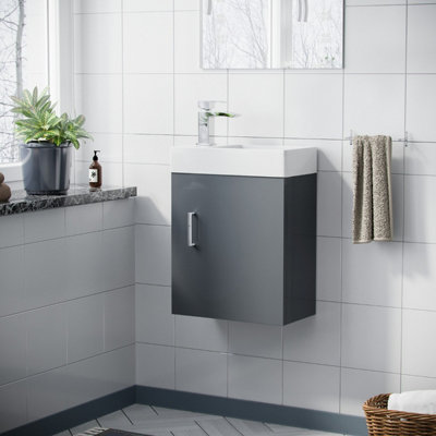 Nes Home Nanuya 400mm Cloakroom Wall Hung Basin Vanity Unit Grey from B&Q