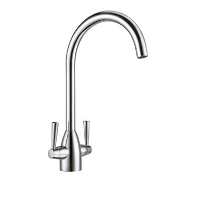 B&Q -  Twin Lever Kitchen Basin Mono Mixer Tap Brushed Nickel