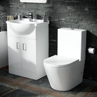 Nes Home Dyon 550mm Floorstanding Vanity Basin Unit Close Coupled Wc Rimless Toilet White from B&Q
