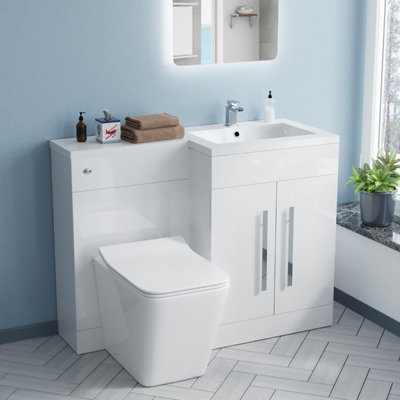 Nes Home Rh 1100 mm L-Shape White Basin Vanity Unit Wc Btw Rimless Toilet from B&Q
