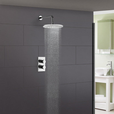 Lily 2 Dial 1 Way Round Concealed Thermostatic Mixer Valve & 200mm Round Shower Head Chrome from B&Q