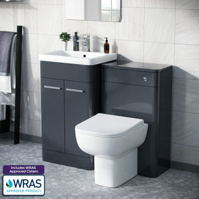 Nes Home Dark Grey Afern 500mm Vanity Basin UnitWc Unit & Debra Rimless Back To Wall Toilet from B&Q