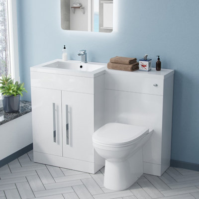 Nes Home Aric 1100 mm L Shape Wc Left Hand Vanity Suite Unit Btw Toilet White Square from B&Q