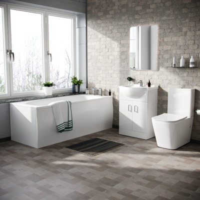 Nes Home 550mm Basin VanityClose Coupled Toilet And Round Bath from B&Q